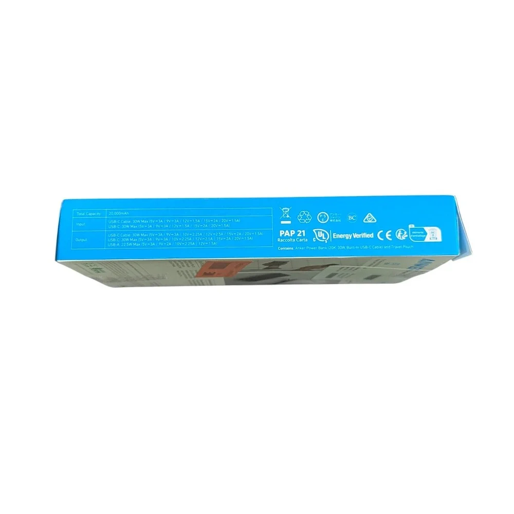 Cc3O Anker - Nano Power Bank (20,000mAh, 30W PD w/‎ built in USB-C Cable) Black